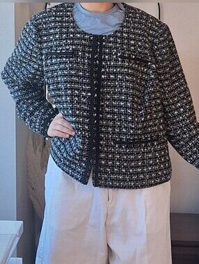Lord & Taylor Black and White Tweed Blazer in Classic Chanel style